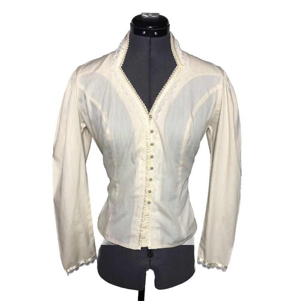 Vtg 70s 80s Gunne Sax Ivory Victorian Blouse Puff Sleeve M B-37" DAMAGED
